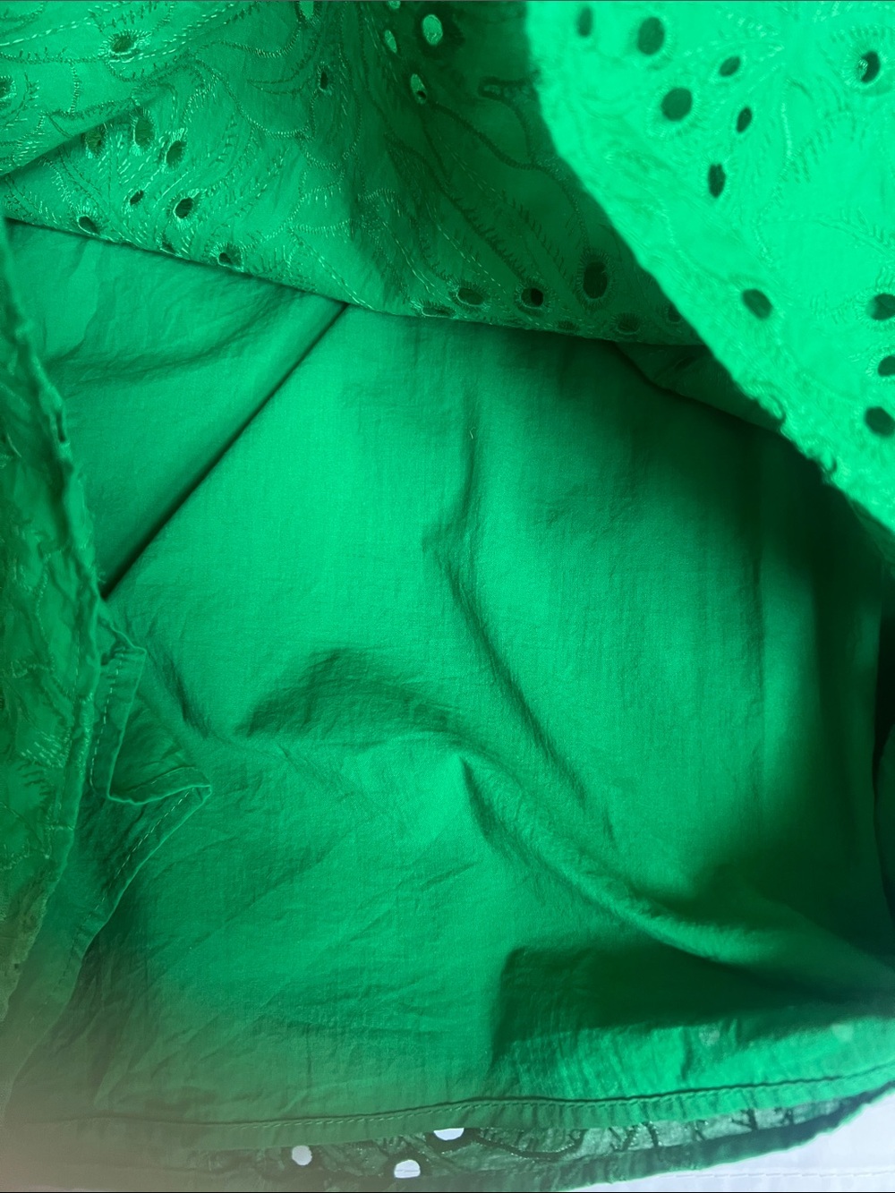 Statement Green Eyelet Shift Dress Sz 10 Cotton Preppy Old Money Vacation Resort - Picture 10 of 10